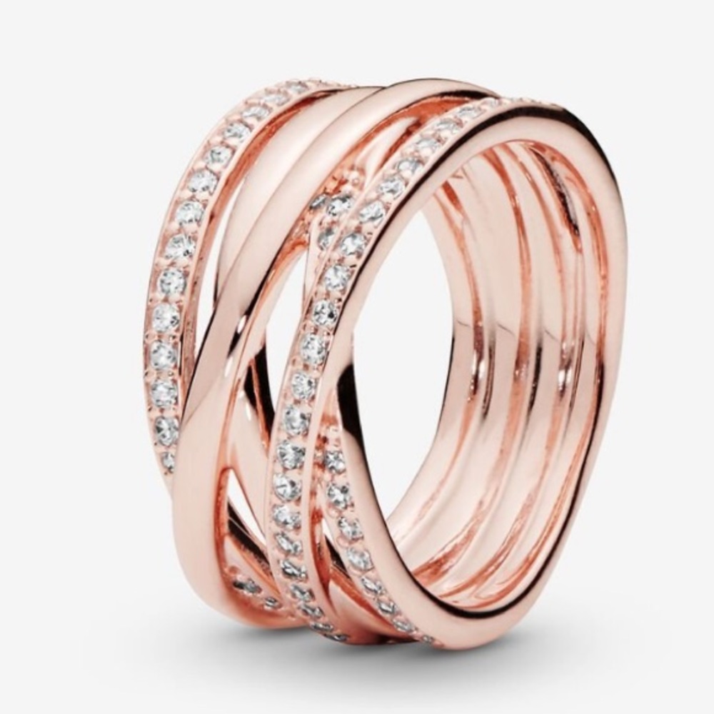 Pandora Rose Gold Plated Sterling Silver Right Hand Intertwined Design/CZ Ring